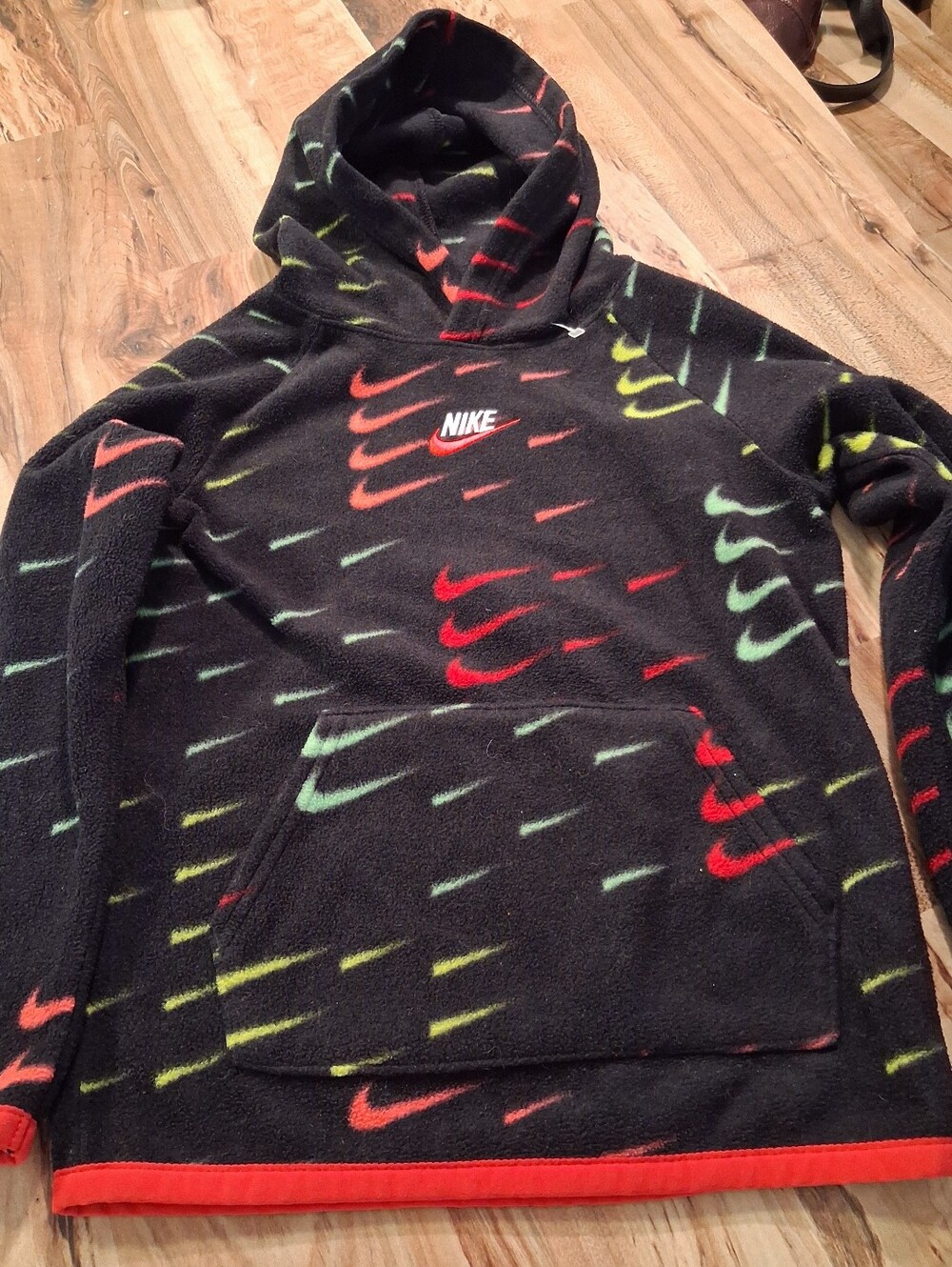 Nike Black Hoodie with Red, Green and Yellow Swoosh Print